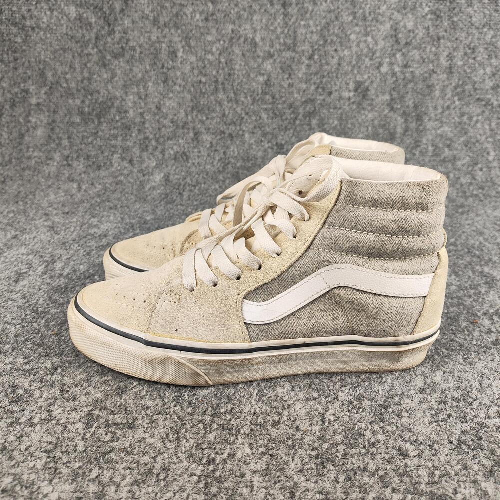 Vans Sk8-Hi Shoes Womens Size 5.5 Beige Suede Herringbone High Top Sneakers